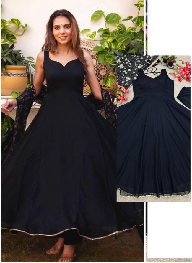 Georgette Navy Blue Traditional Wear Embroidery Work Readymade Anarkali Suit